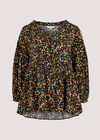Oversized Ditsy Floral Top, Black, large