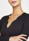 Scalloped Neck Long Sleeve Top, Black, large