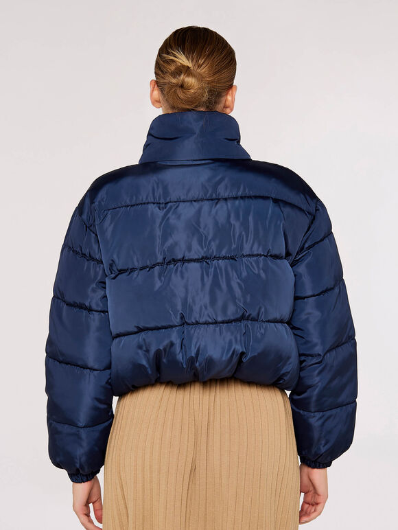 Cropped Puffer Jacket, Navy, large