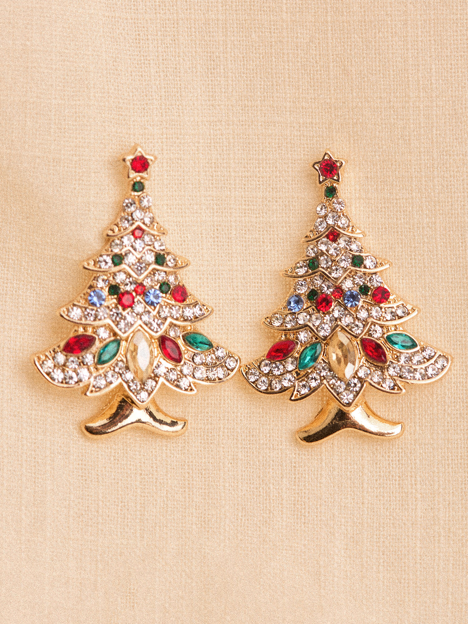 Gold Tone Beaded Christmas Tree Earrings Apricot Clothing