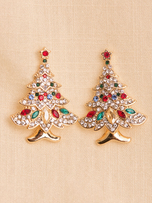 Gold Tone Beaded Christmas Tree Earrings, Assorted, large