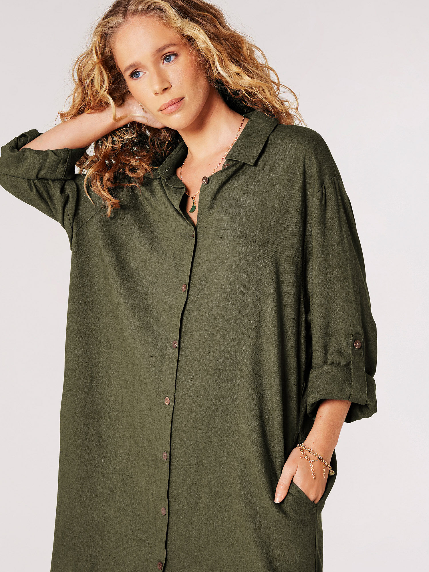 Oversized Linen Blend Shirt Mini Dress