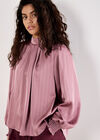 Satin Self-Stripe Tie Back Top, Purple, large