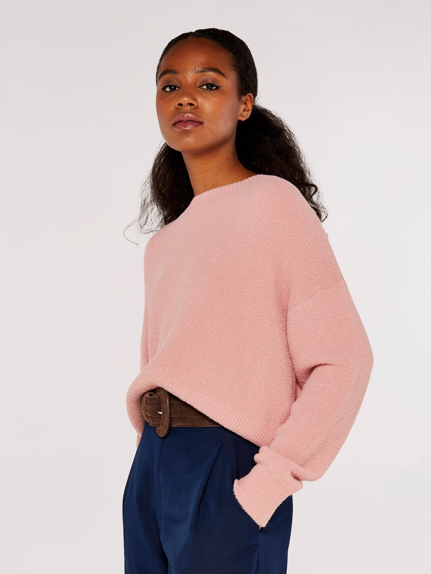 Pink fluffy cropped jumper top