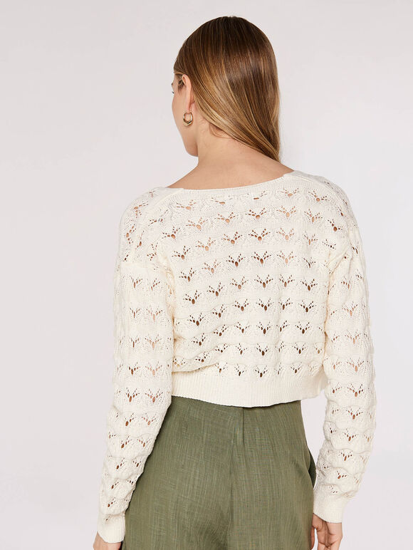 Pointelle Cropped Shrug, Cream, large