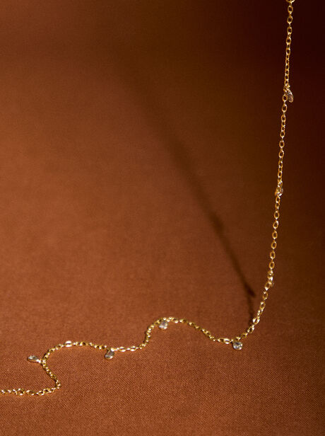 Gold Tone Dainty Stone Necklace