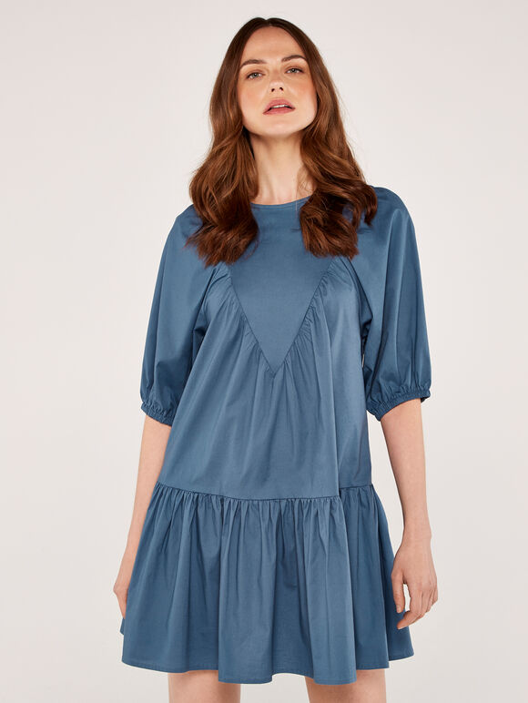V Yoke Dress, Blue, large