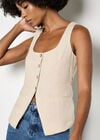 Button Down Woven Vest Top, Stone, large