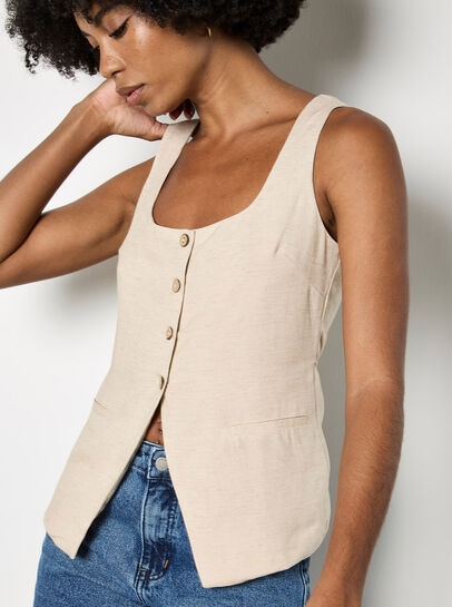 Button Down Woven Vest Top