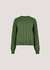 Cotton Blend Cable Knit Jumper, Green, large