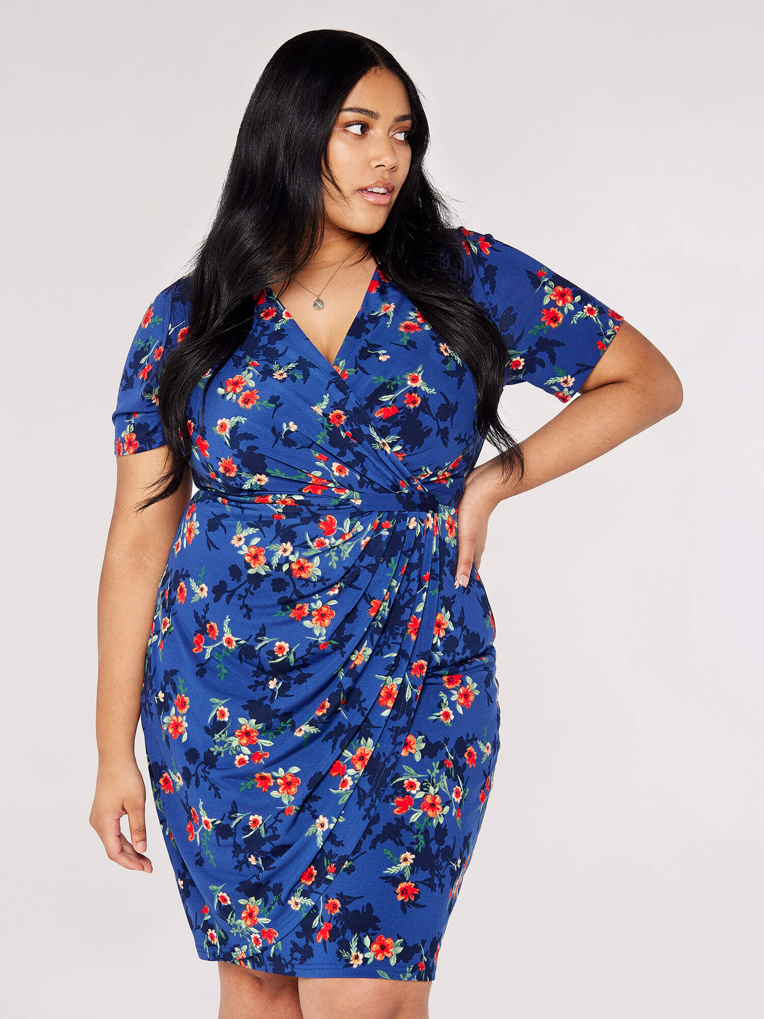Curve Floral Mini Dress Apricot Clothing