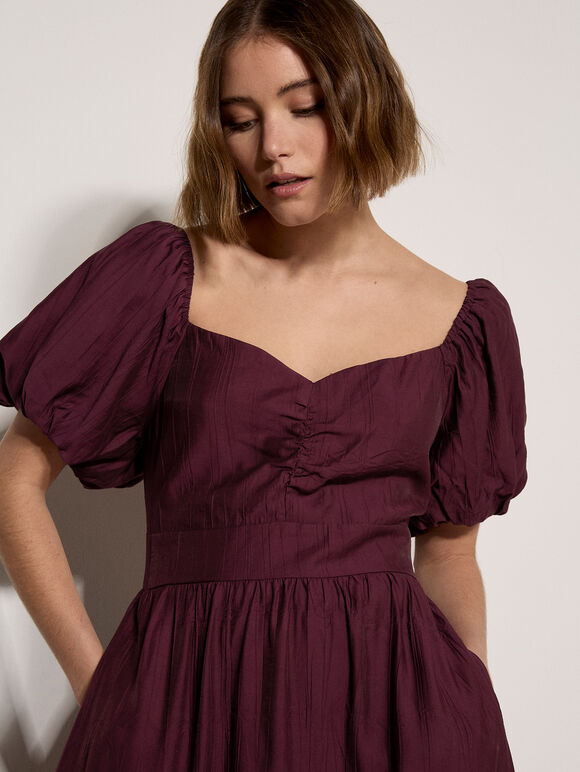 Smocked Shimmer Maxi Dress, Burgundy, large