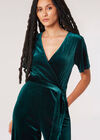 Velvet Wrap Culotte Jumpsuit, Green, large