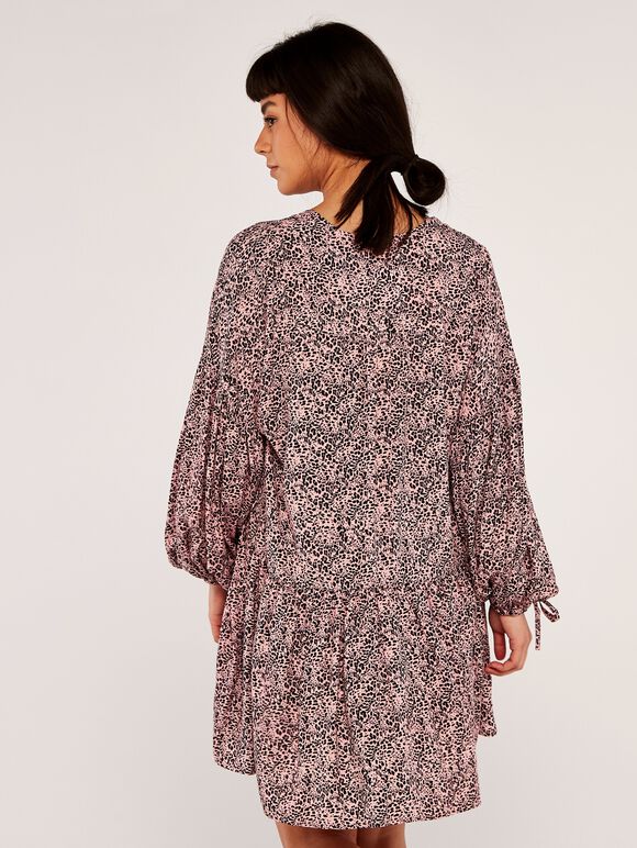 Leopard Drawstring Wrap Dress, Pink, large
