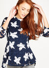 Graphic Flower Dot Mesh Top, Navy, large