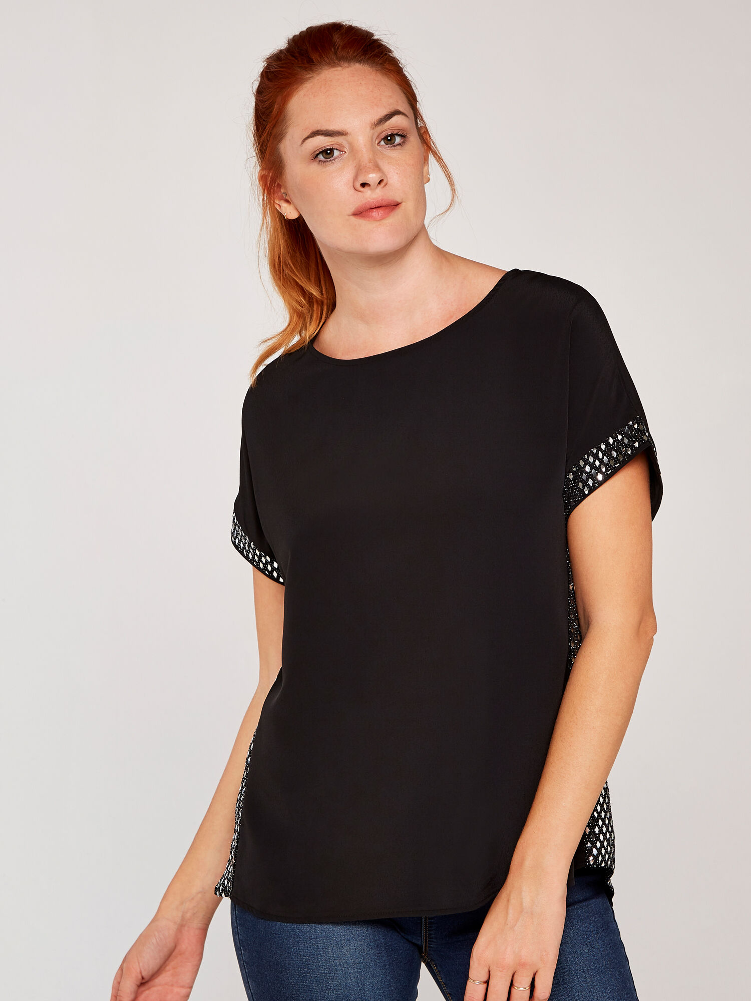 Diamond Sequin Top Apricot Clothing