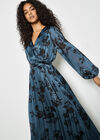 Satin Shimmer Floral Wrap Midaxi Dress, Blue, large