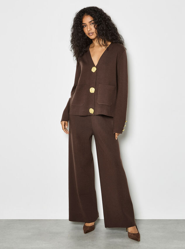 Soft Knit Wide Leg Trousers, Brown, large