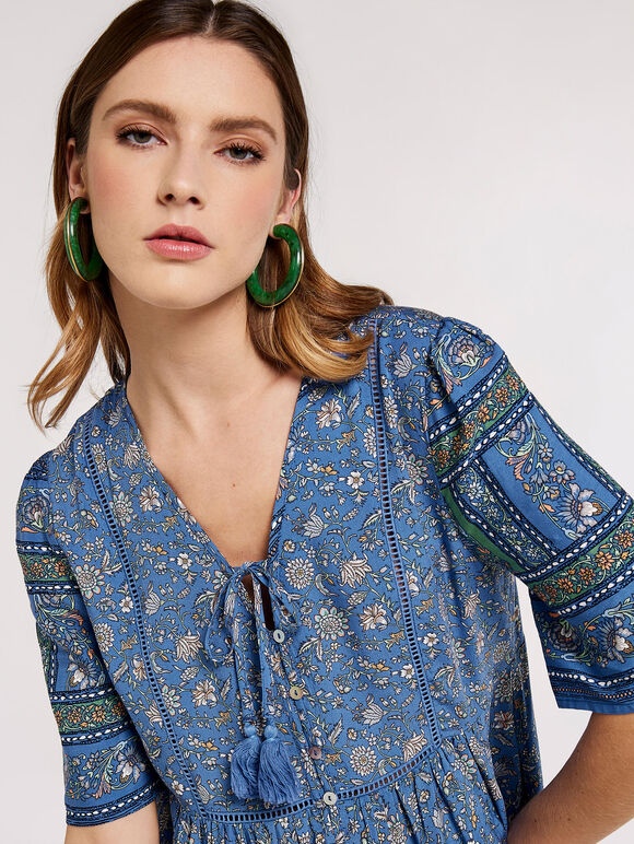 Sarasa Floral Mini Dress, Blue, large