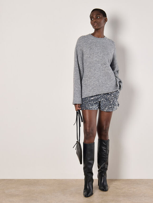 Fluffy Oversized Jumper, Grey, large