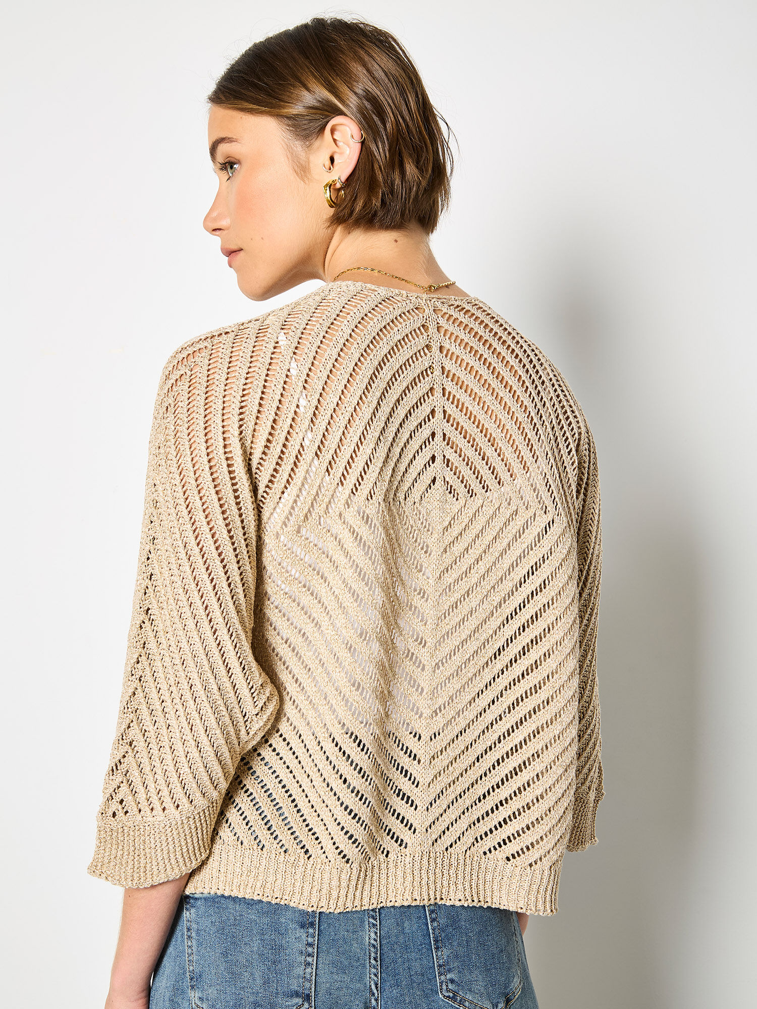 Apricot Gold Shimmer Open Knit Cardigan | Apricot Clothing