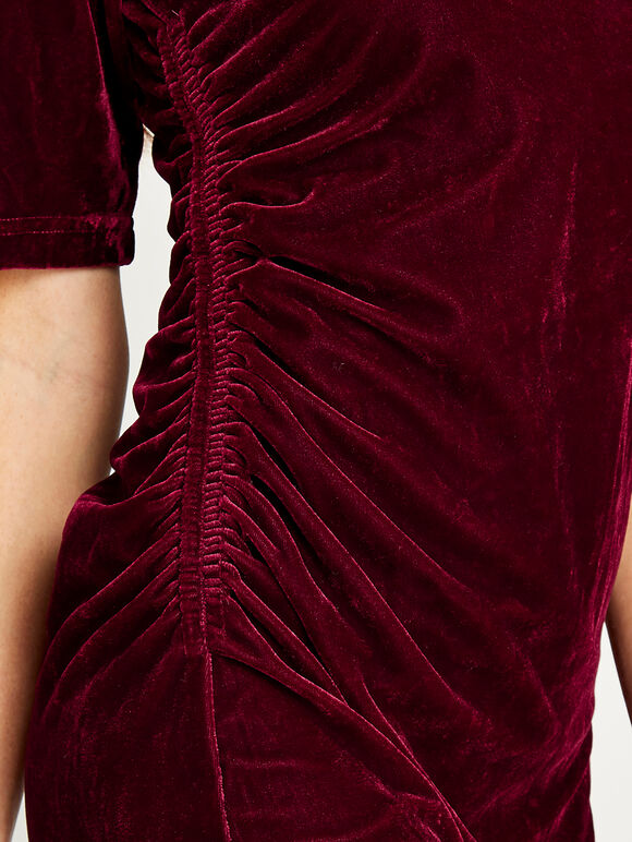 Bodycon Velvet Dress, Burgundy, large