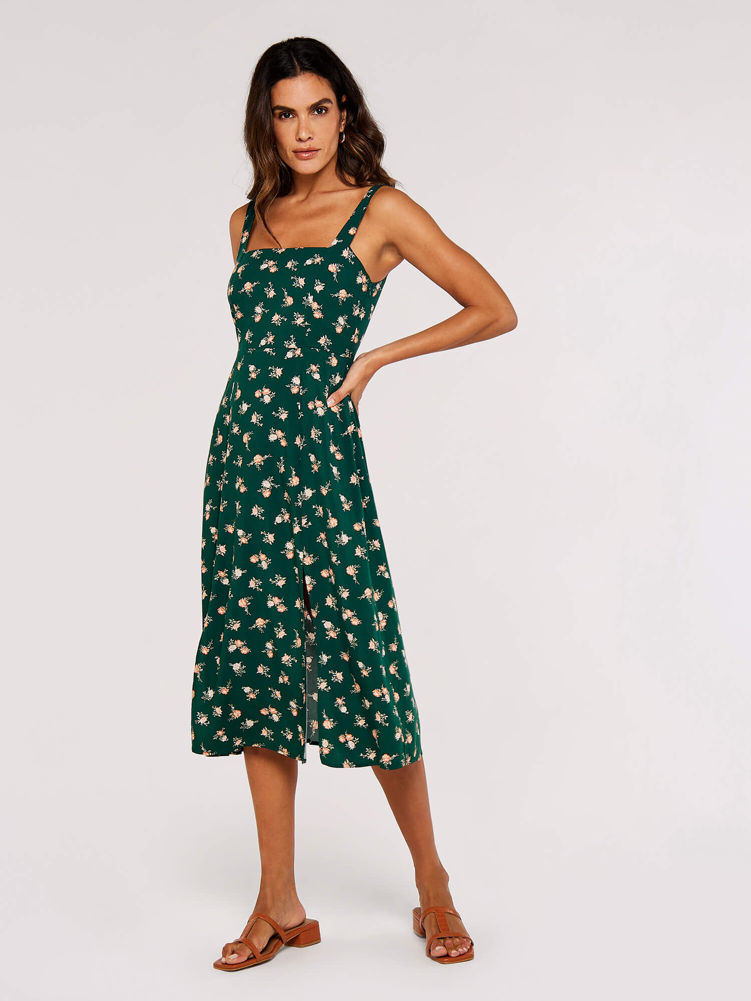 Floral park clip dot midi dress cheap