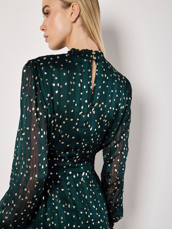 Self Stripe Gold Foil Mini Dress, Green, large