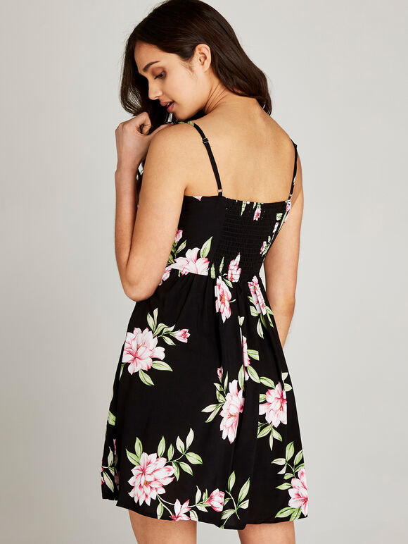 Black  Floral Cami Dress, Black, large