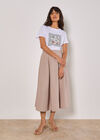 Pleated A-Line Midi Skirt, Stone, large