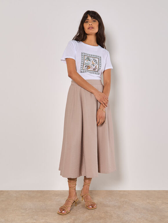 Pleated A-Line Midi Skirt, Stone, large
