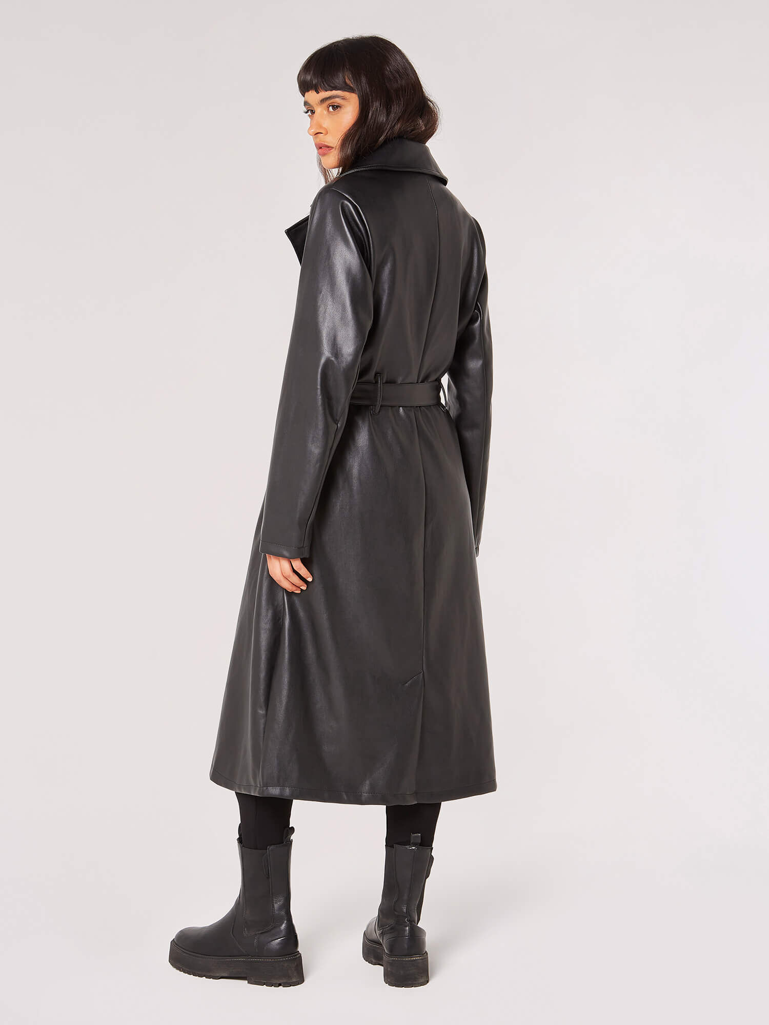 Leather Look Trench Coat Apricot Clothing