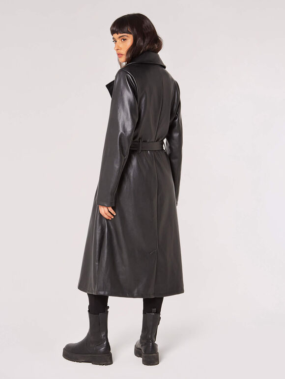 Leather-Look Trench Coat, Black, large
