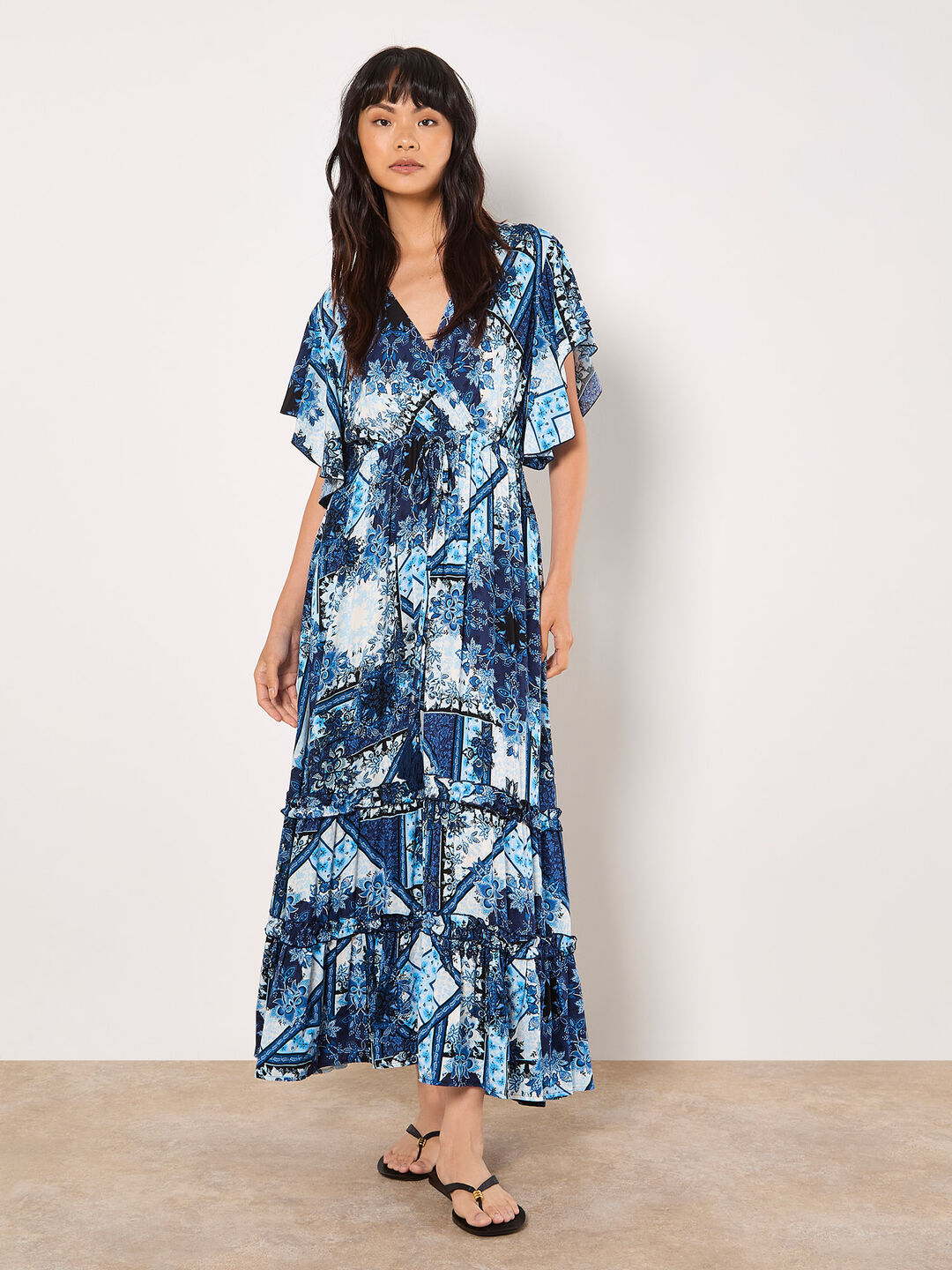 Image of Patchwork Ruffle Tiered Midi Dress