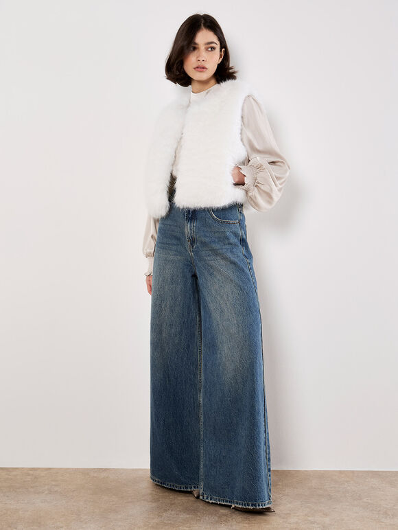Faux Fur Cropped Gilet, White, large