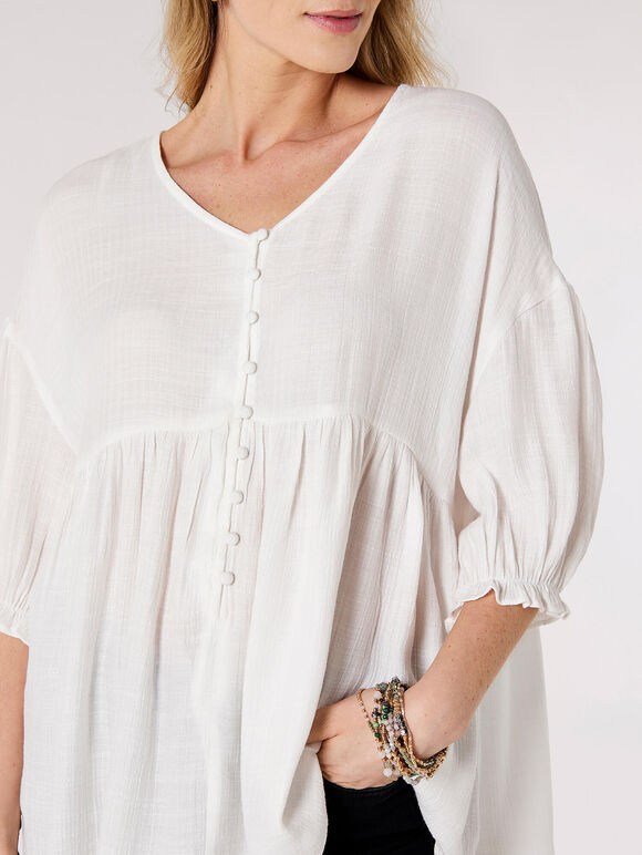 Textured Oversized Tier Top, White, large