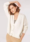 Fisherman Knit Cropped Cardigan, White, large