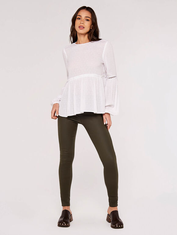 Crinkle Dobby Balloon Sleeve Top, Cream, large
