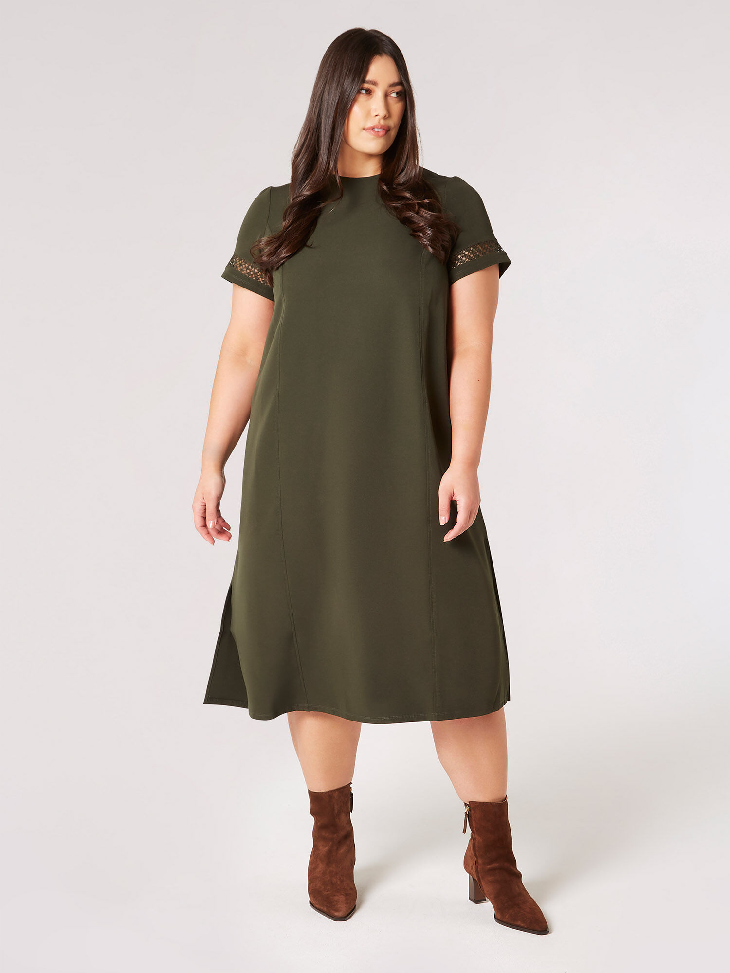 Curve Midi T Shirt Dress Apricot Clothing