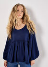 Waffle Knit Babydoll Oversized Top, Navy, large