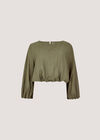 Linen Blend Bubble Hem Crop Top, Khaki, large