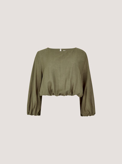 Linen Blend Bubble Hem Crop Top