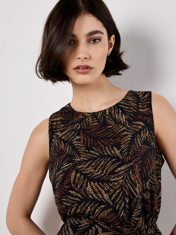 Batik Leaf Print Vest Top, Black, large