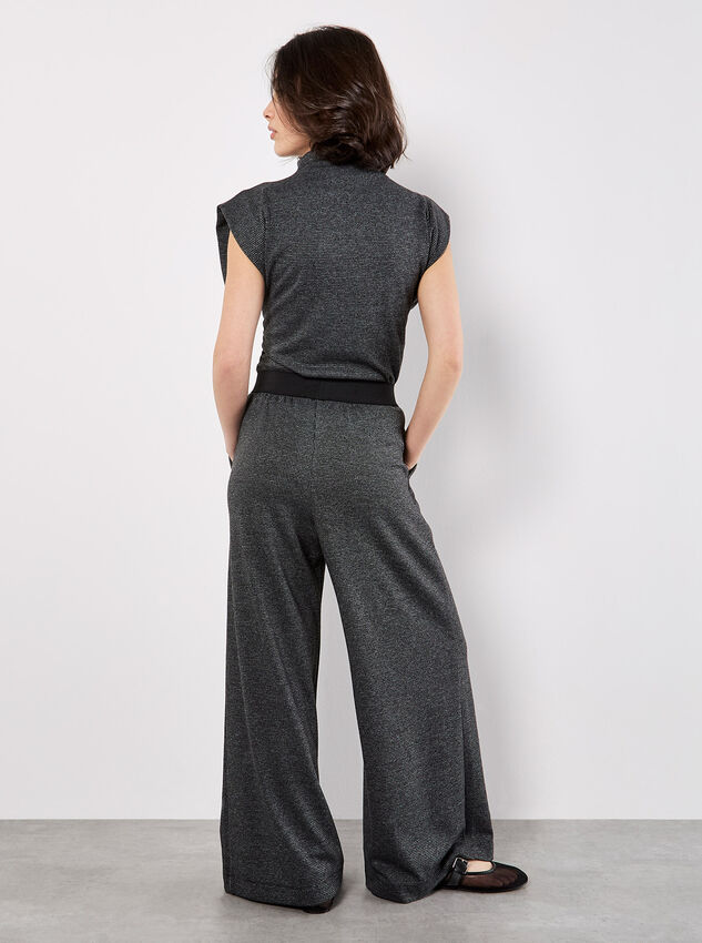 Mini Dogtooth High Neck Ruched Top, Dark Grey - Charcoal, large