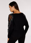 Embellished Sleeve Batwing Jumper, Black, large