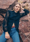 Lace Sleeve Cotton Shirt, Black, large