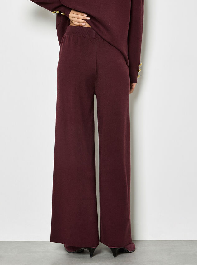 Soft Knit Wide Leg Trousers, Burgundy, large
