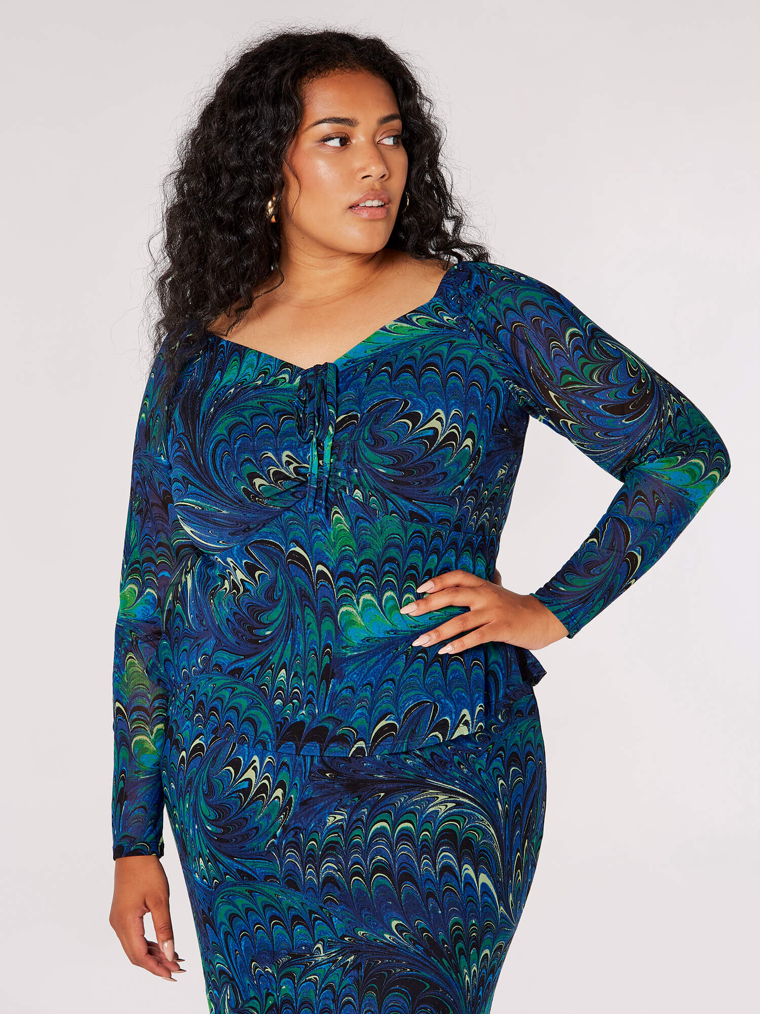 Curve Marble Mesh Top Apricot Clothing