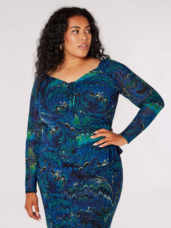 Curve Marble Mesh Top & Skirt-Blue, , large