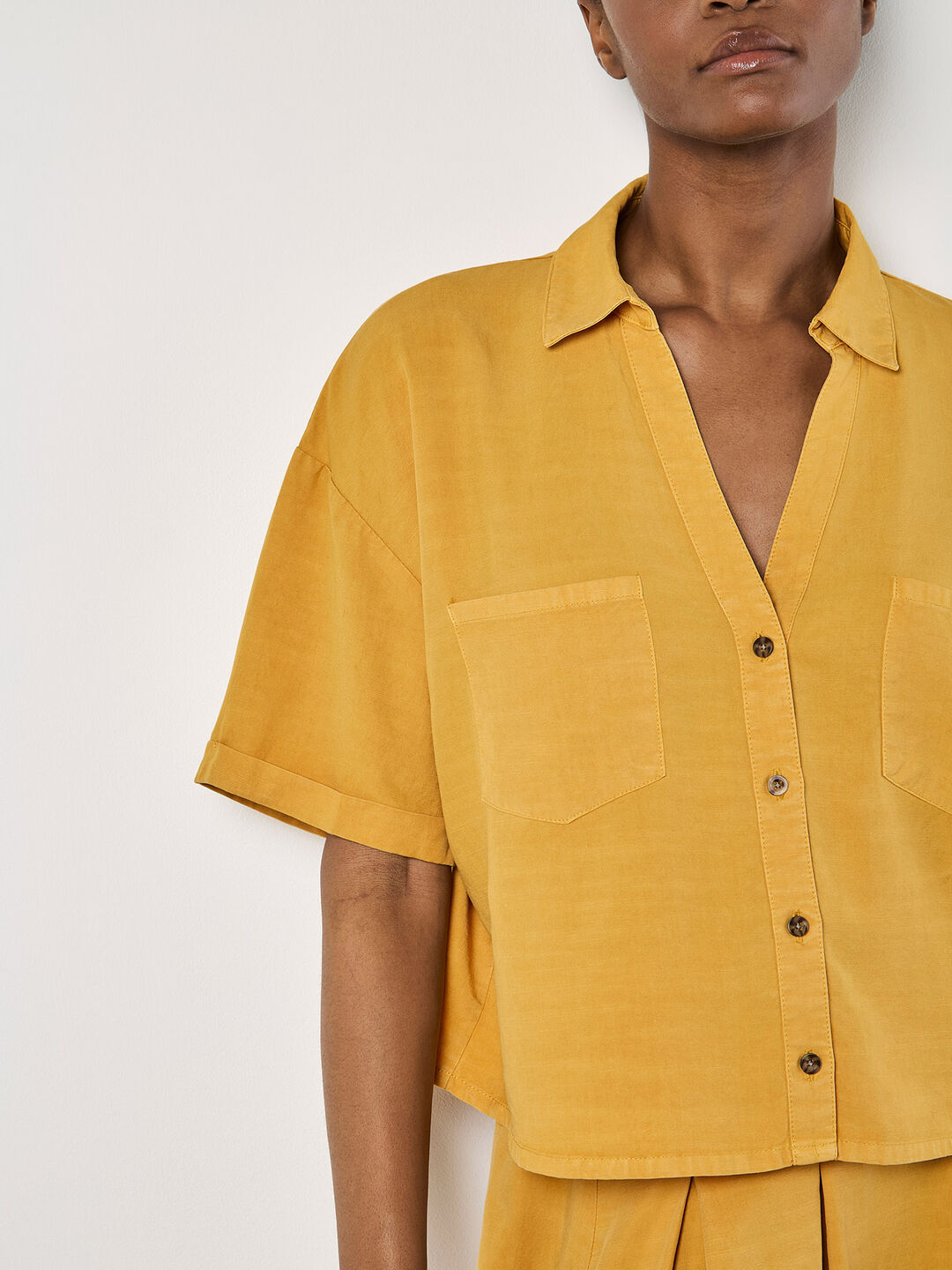 Image of Open Collar Cropped Shirt